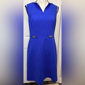 Ann Taylor Royal Blue Midi Dress with Gold Accents